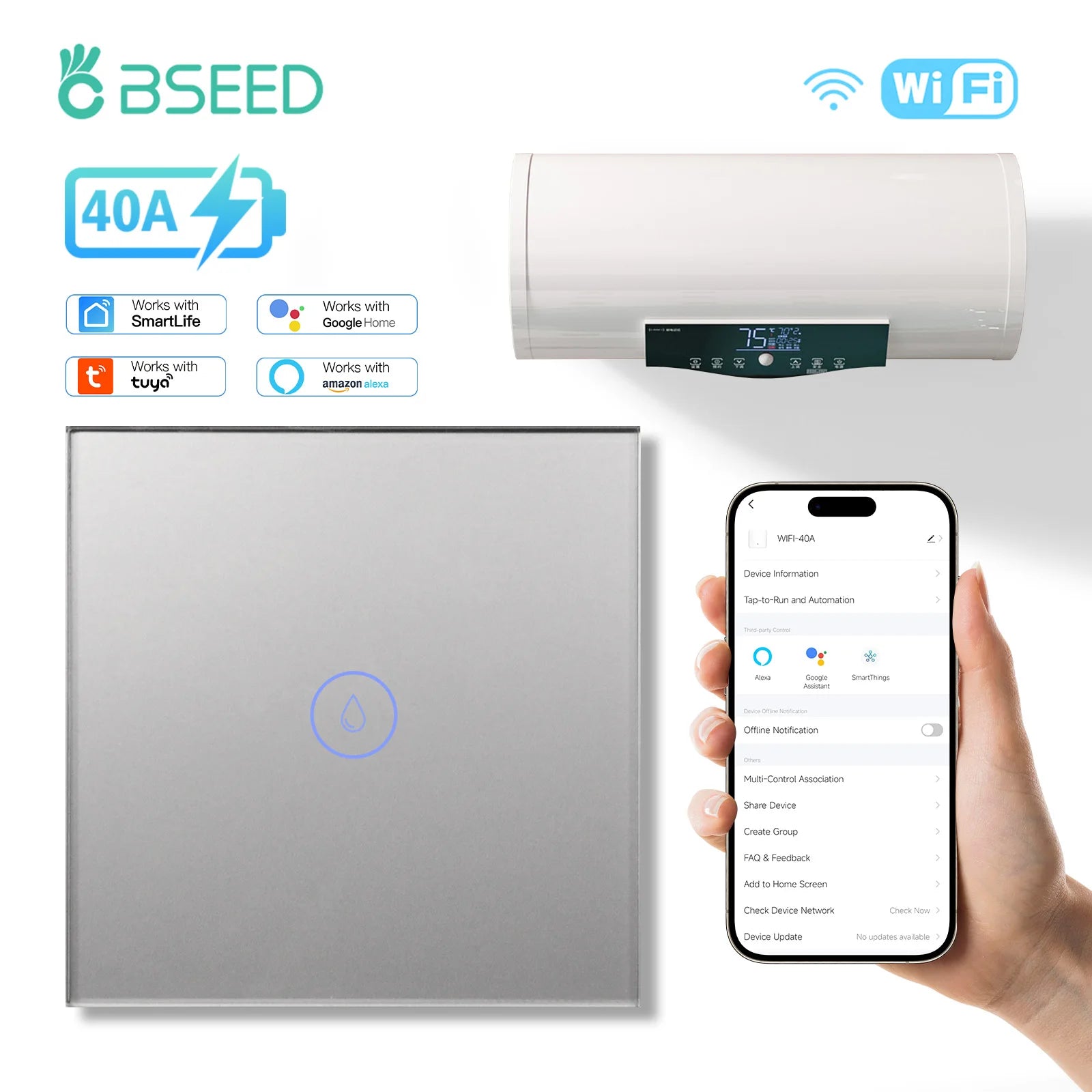 Smart Wifi Water Heater Switch - Remote Control Timer for Home Automation Gray Tidesmit