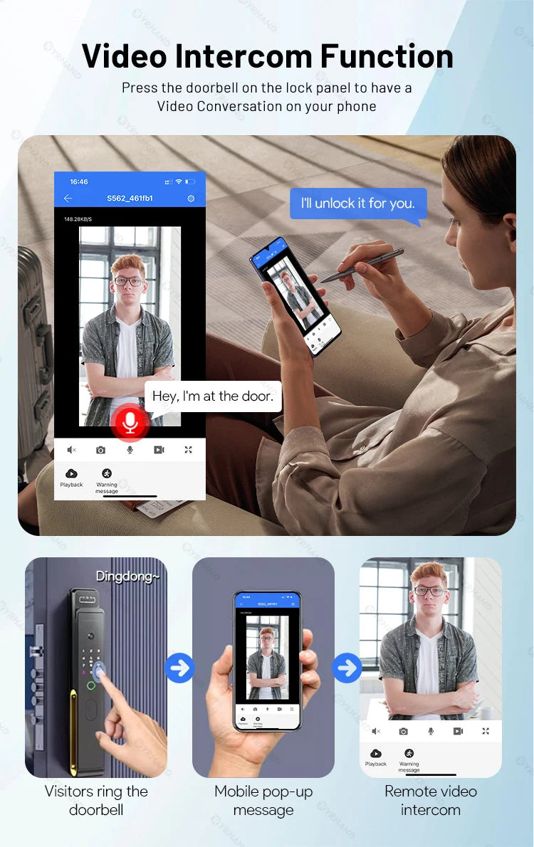 3D Face Recognition Smart Fingerprint Door Lock With  Camera Remote APP Real time intercom For Smart Home