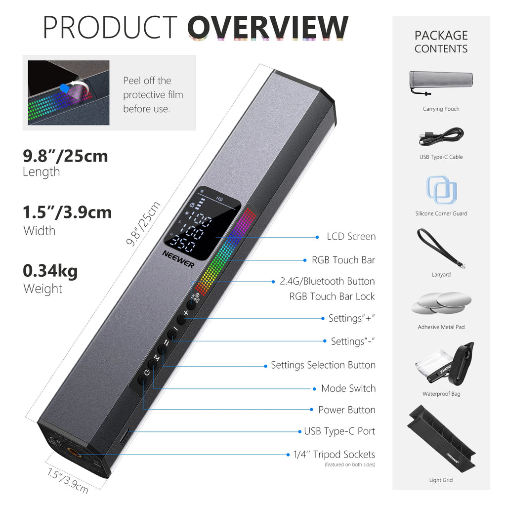 RGB LED Video Light Stick - Handheld Magnetic Wand for Content Creators Tidesmit