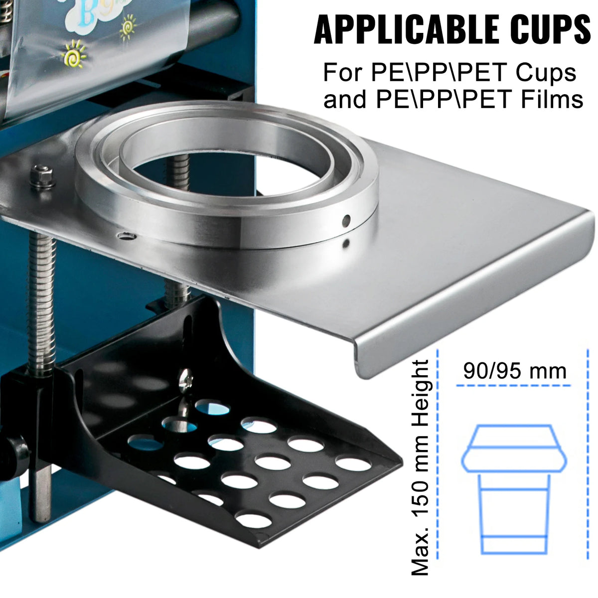 SucceBuy Manual Cup Sealer Machine 300-500 Cup/h with Heating Technology Boba Tea Cup Sealing Machine for 90/95mm Cup Diameter