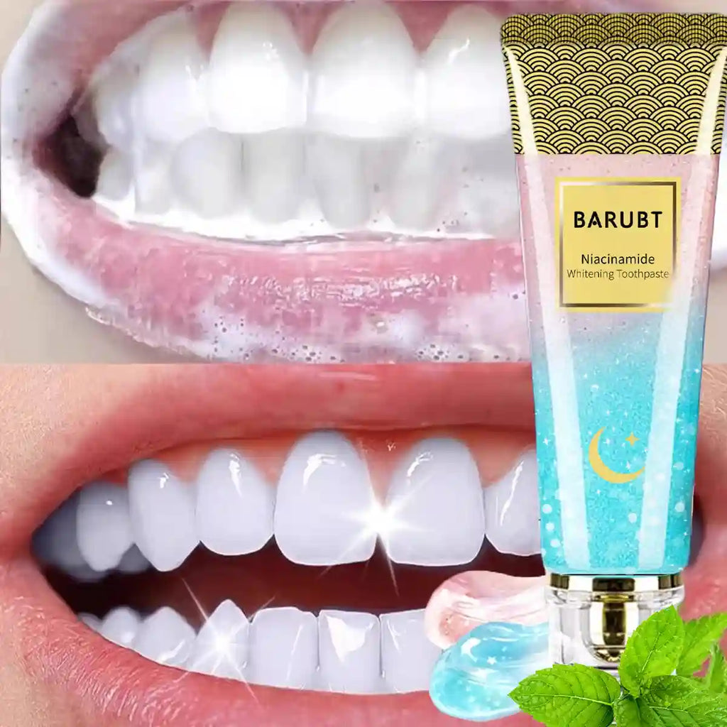 Tidesmit BARUBT Niacinamide whitening toothpaste for effective teeth stain removal and long-lasting fresh breath.