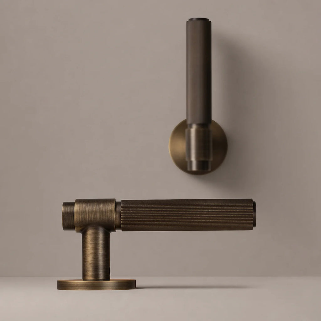 DOOROOM Brass Door Lock Set Modern Stripe Antique Bronze Interior Door Lock Decorative Lock Privacy Lock Passage Lock