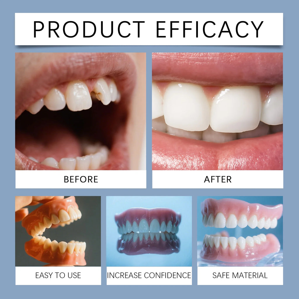 Silicone Dentures False Teeth Full Set Soft Safety Easy to Use Perfect Fit Oral Improve Tooth Loss Broken Temporary Improve