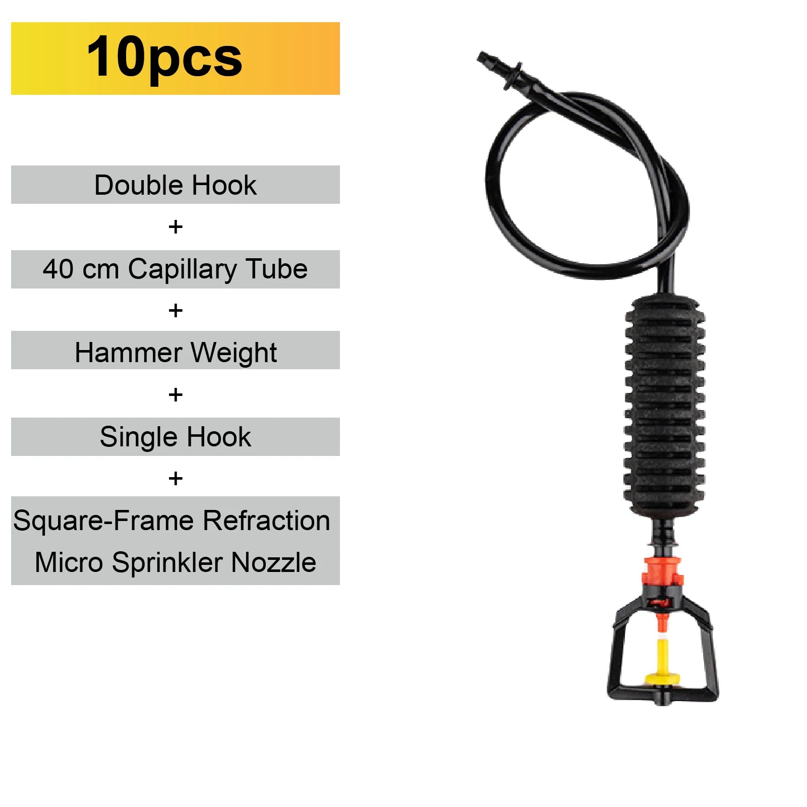 Square-frame refraction micro sprinkler nozzle set with yellow valve and orange base