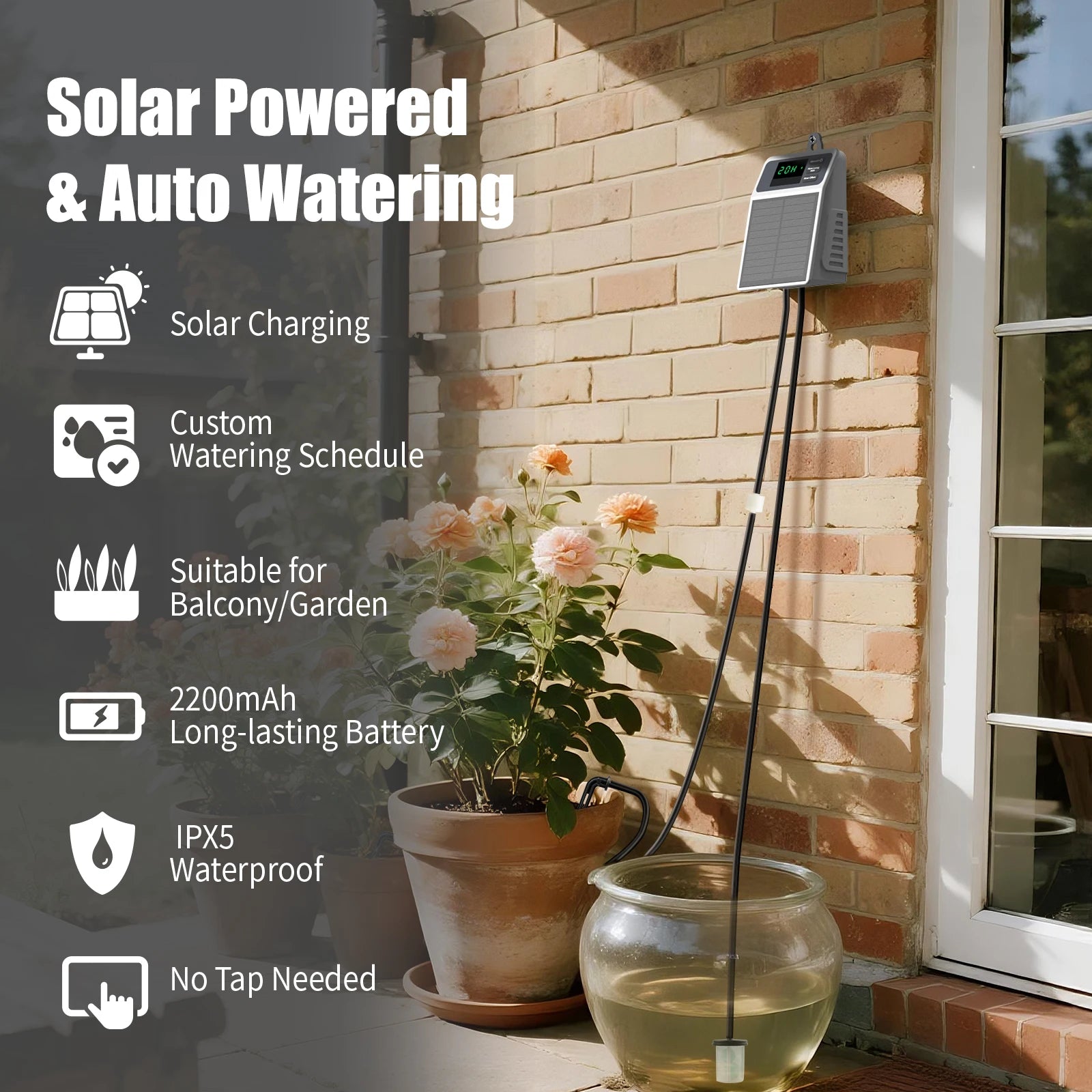 Upgraded Solar Drip Irrigation System Automatic Watering Plants Supplies for Home and Garden Balcony Greenhouse Hanging Plants
