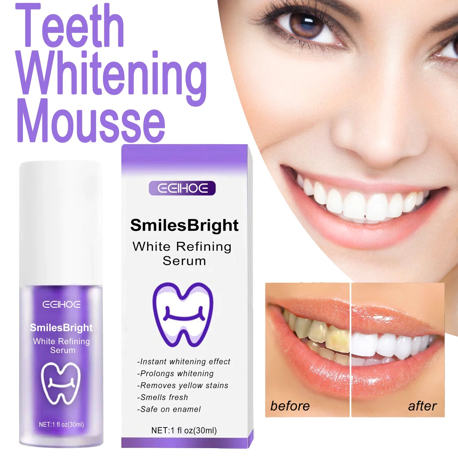Tidesmit EELHOE Smiles Bright White Teeth Whitening Mousse with Nano-Hydroxyapatite 30ml bottle