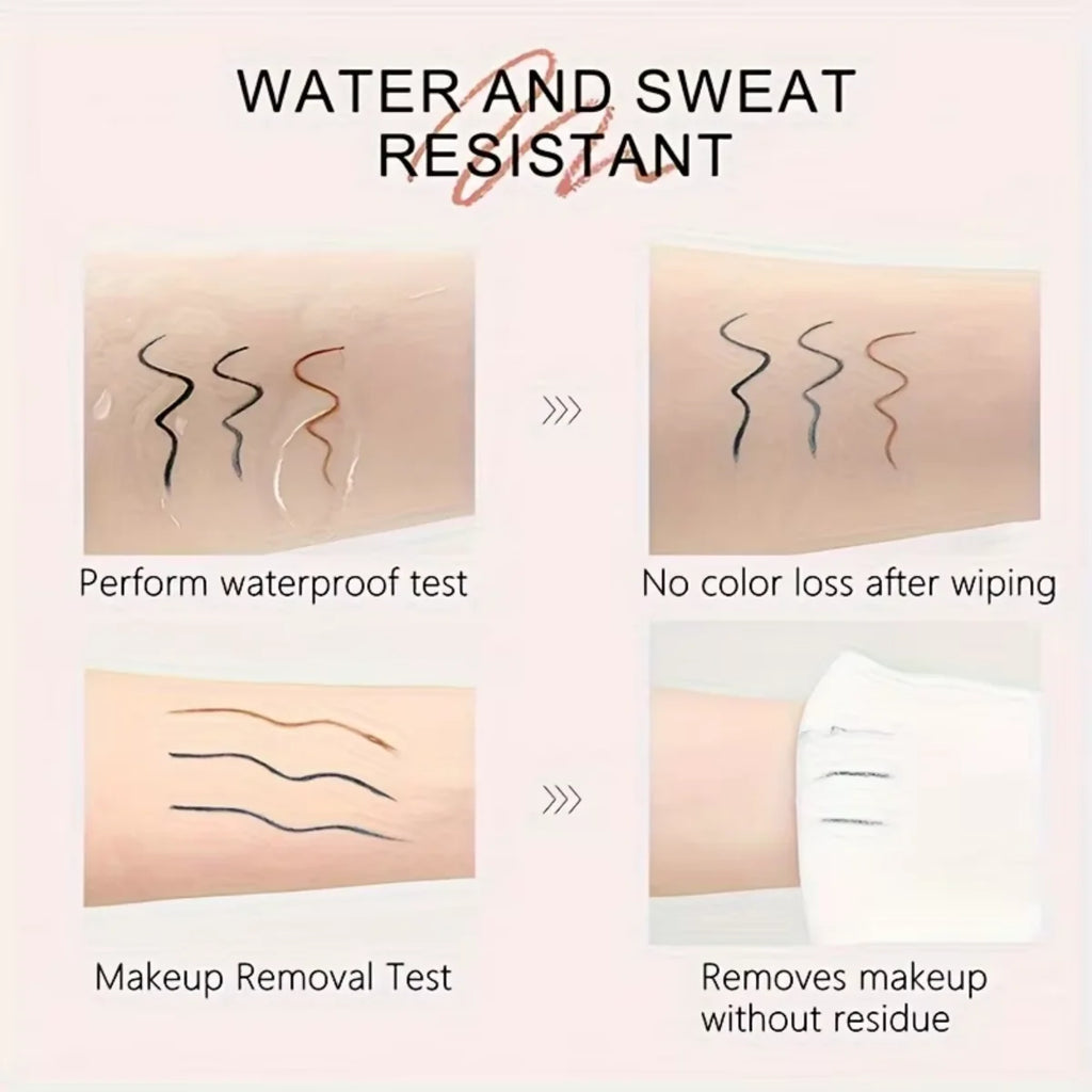 Waterproof matte lip liner swatches showing long-lasting, non-transfer color and easy makeup removal performance test.