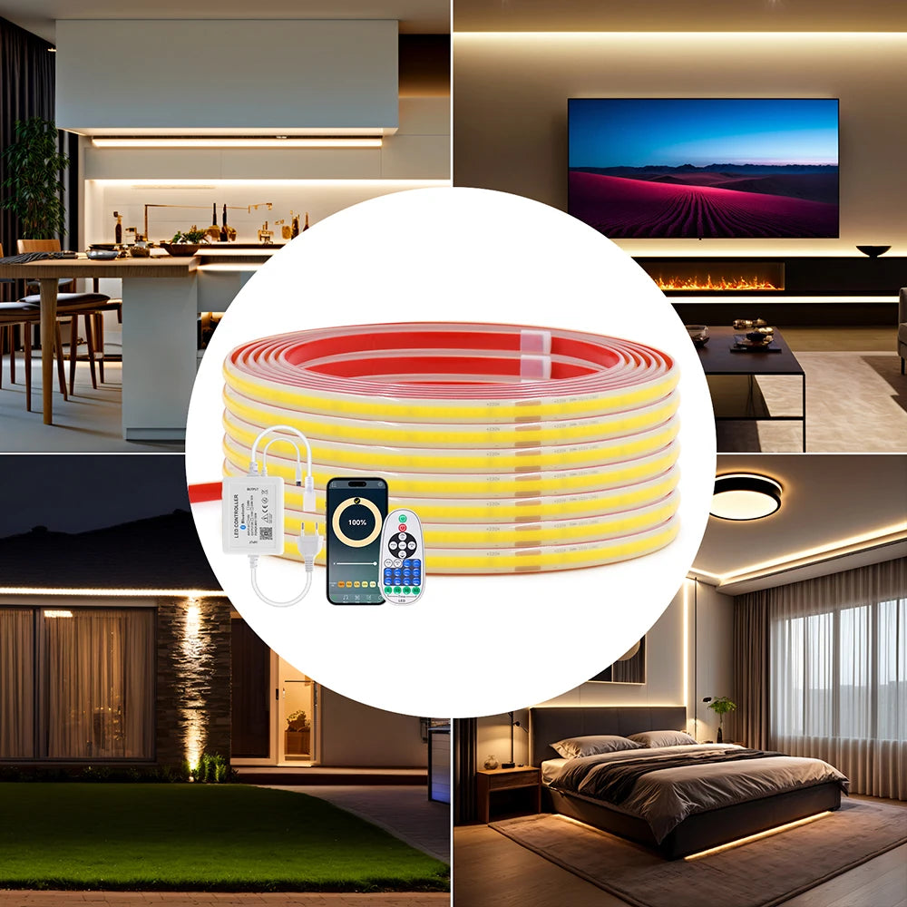 Dimmable 220V COB LED Strip Light WIFI Bluetooth Wall Touch 23key Remote Control Power Kit 288LED Flexible Tape Waterproof Lamp