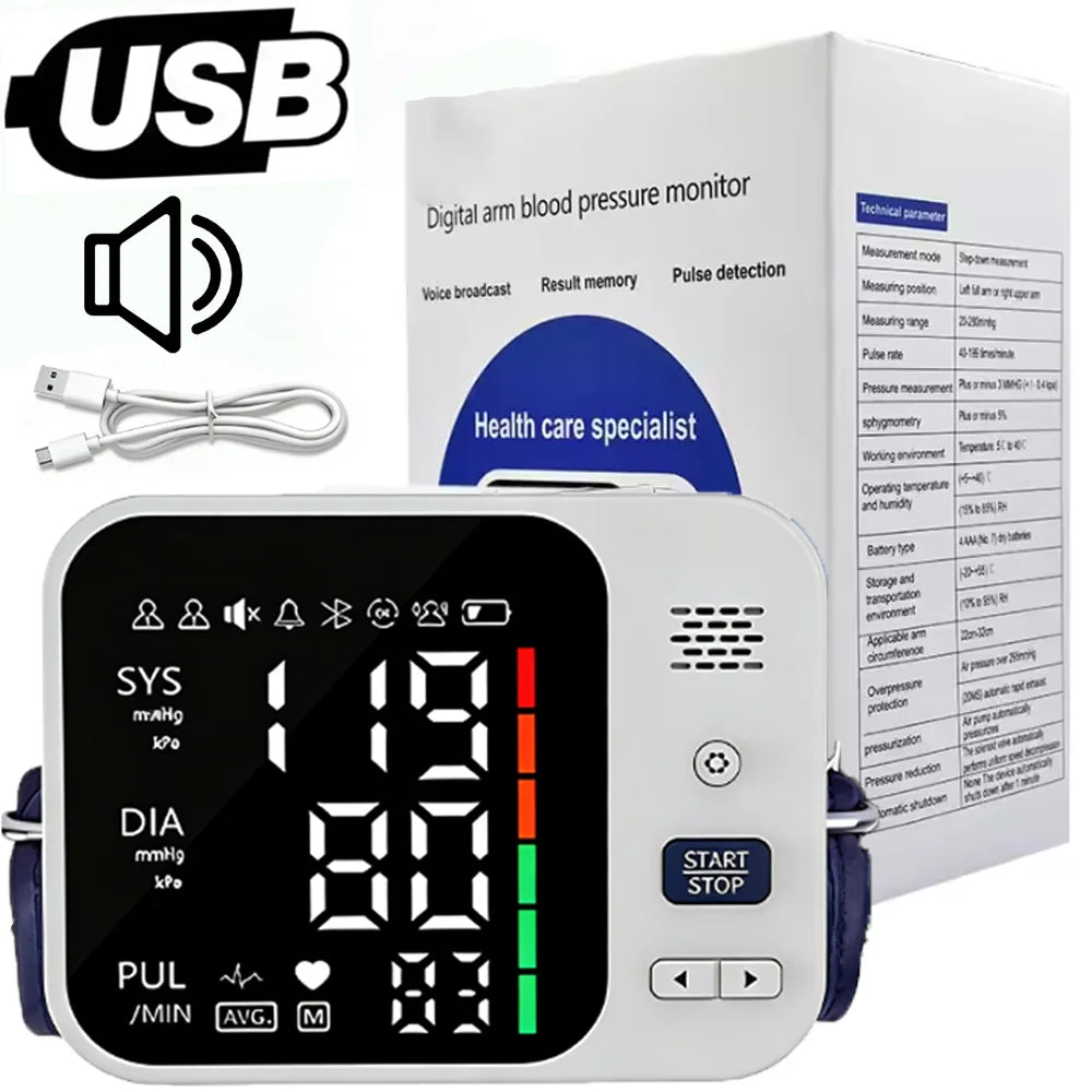 Automatic Tonometer Upper Arm Blood Pressure Monitor High Accurate Pressure Measure Tool Sphygmomanometer Tensiometer BP Monitor