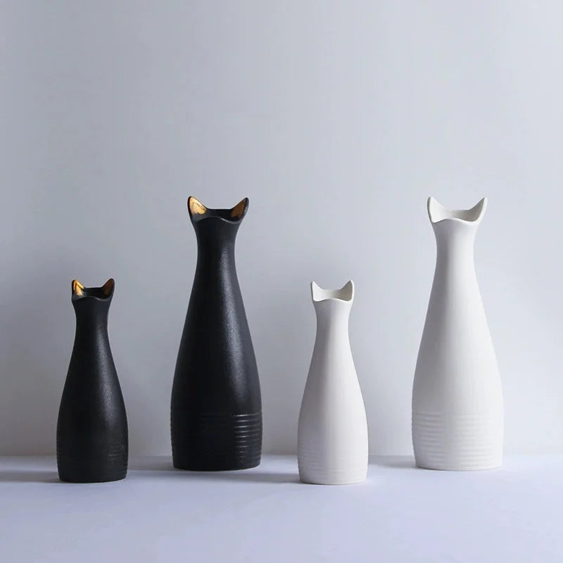 Cute cat-like ceramic vase, Nordic style, simple and cute, decoration for dried flower arrangement, hydroponic living room
