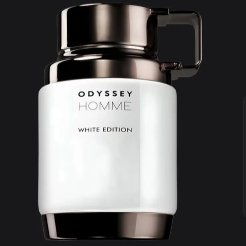 Armaf Odyssey Homme White Edition EDP: A woody, masculine Eau de Parfum in a sleek, white cylindrical bottle.
