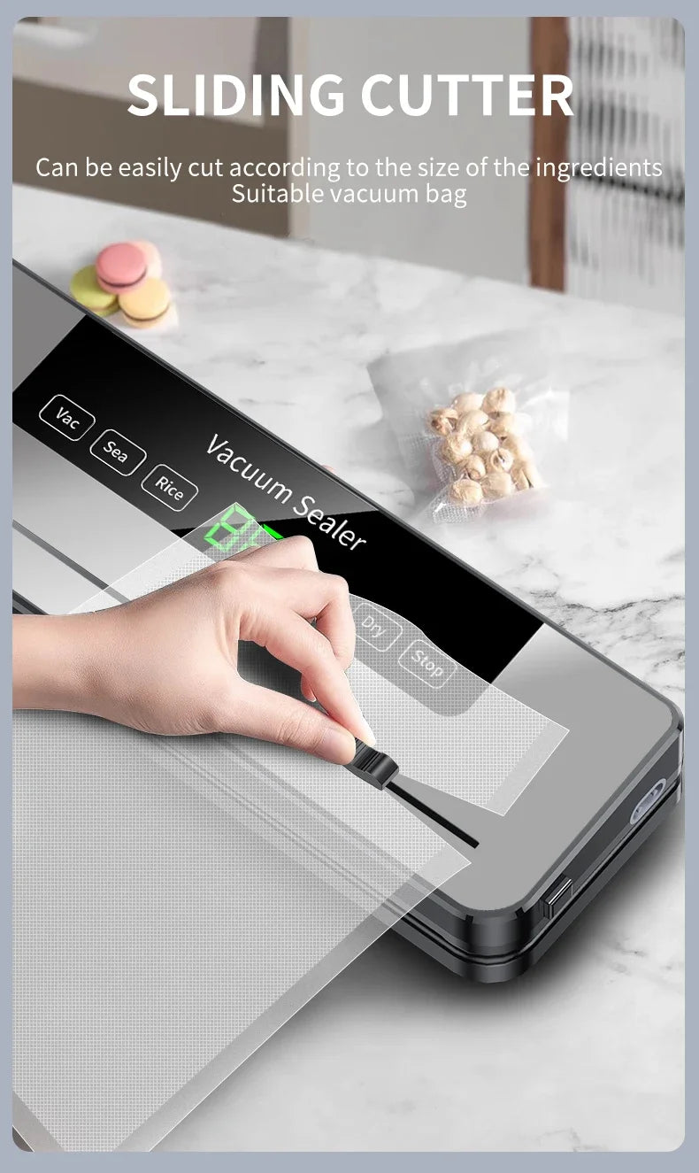 Electric Vacuum Sealer Built-in Cutter Kitchen Food Storage Seal Touch Button Dry/Wet Food Sealing Vacuum Packaging Machine