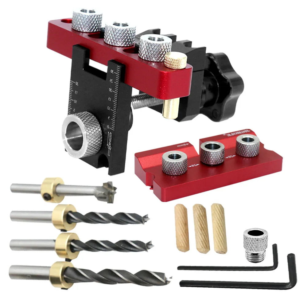 3 In 1 Universal Dowel & Pocket Hole Jig Adjustable Wood Hole Drilling Guide Locator Woodworking Cam Doweling Kit Tool