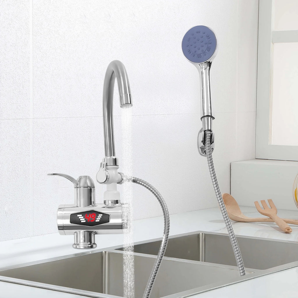 3000W Electric Faucet with Shower 360° Rotating Faucet Heater Digital Display 30-60℃ Water Faucet for Kitchen Bathroom