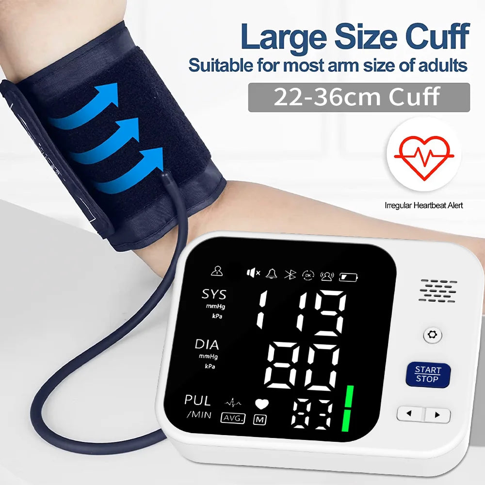 Automatic Digital Blood Pressure Monitor Upper Arm with Arrhythmia Detection 36cm Adjustable Cuff LED Display Health Tonometer