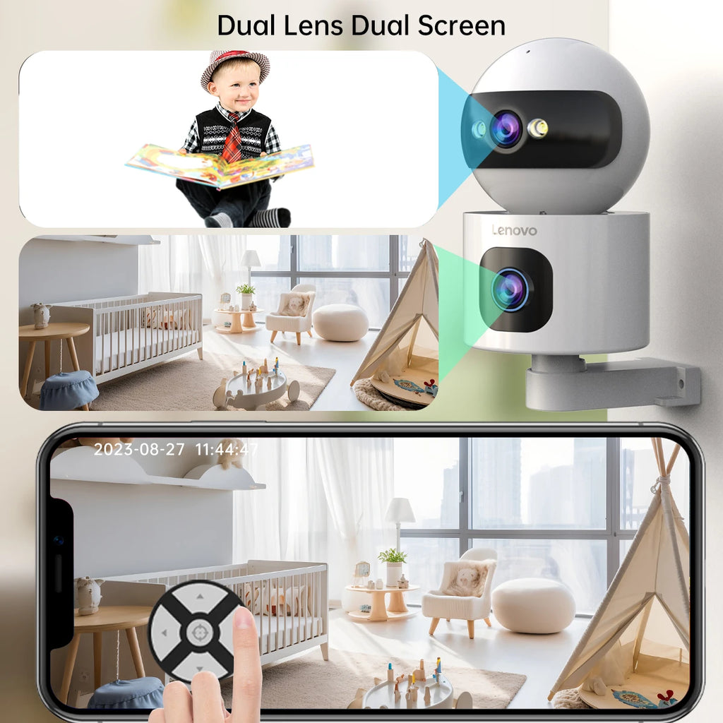 Lenovo 4MP HD Security IP Camera 5G WiFi Surveillance Camera Dual Lens 5X Zoom AI Tracking Home Indoor CCTV Camera Baby Monitor