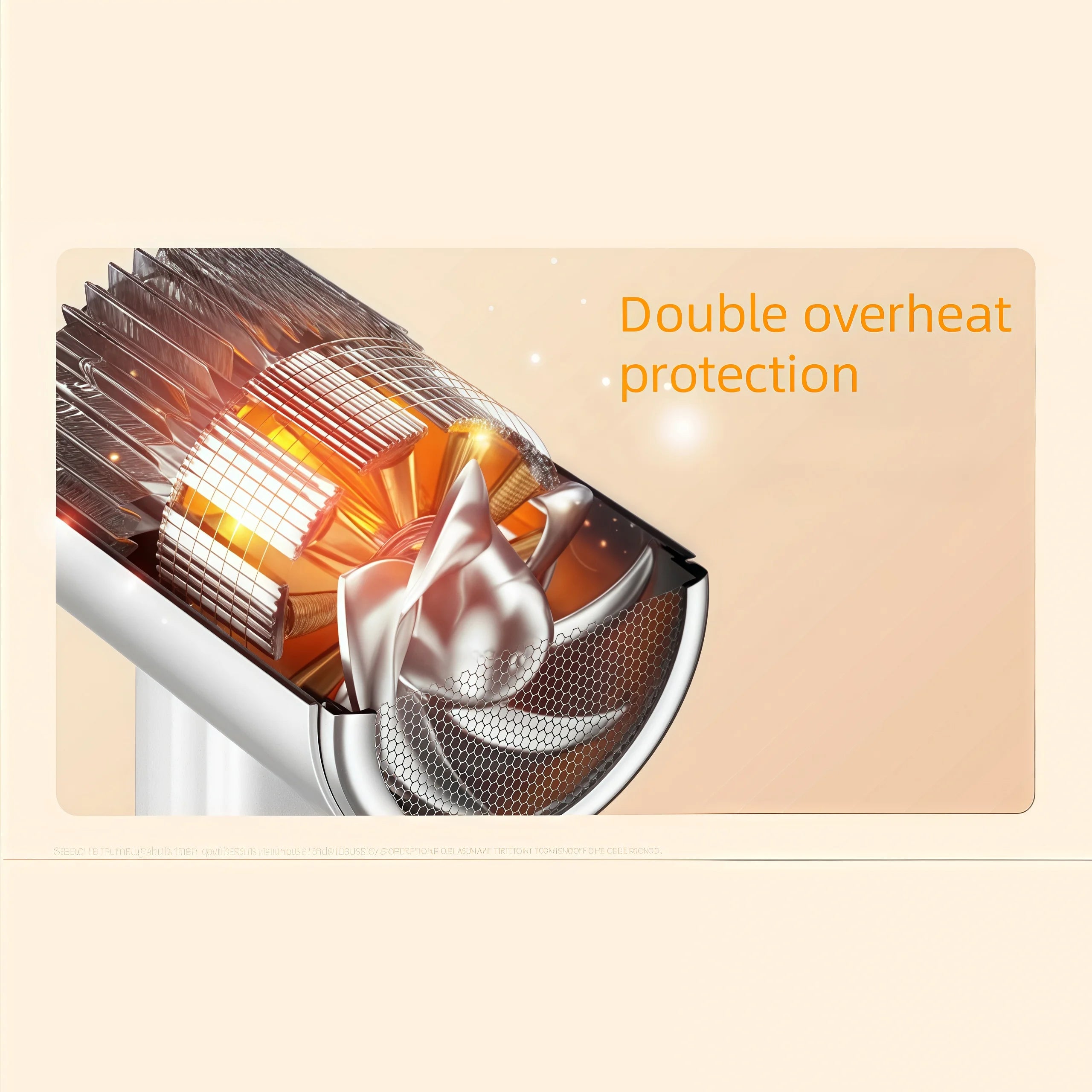 Internal view of Gmdq 1800W hair dryer showing heating element and fan for safe, constant temperature quick-drying.