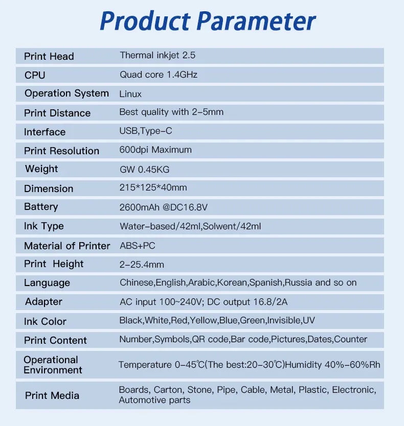 DCODE 1750PLUS-1 25.4mm Handheld Inkjet Printer Portable TIJ Printer Logo Counter Batch Number QR Barcode Date Coding Machine