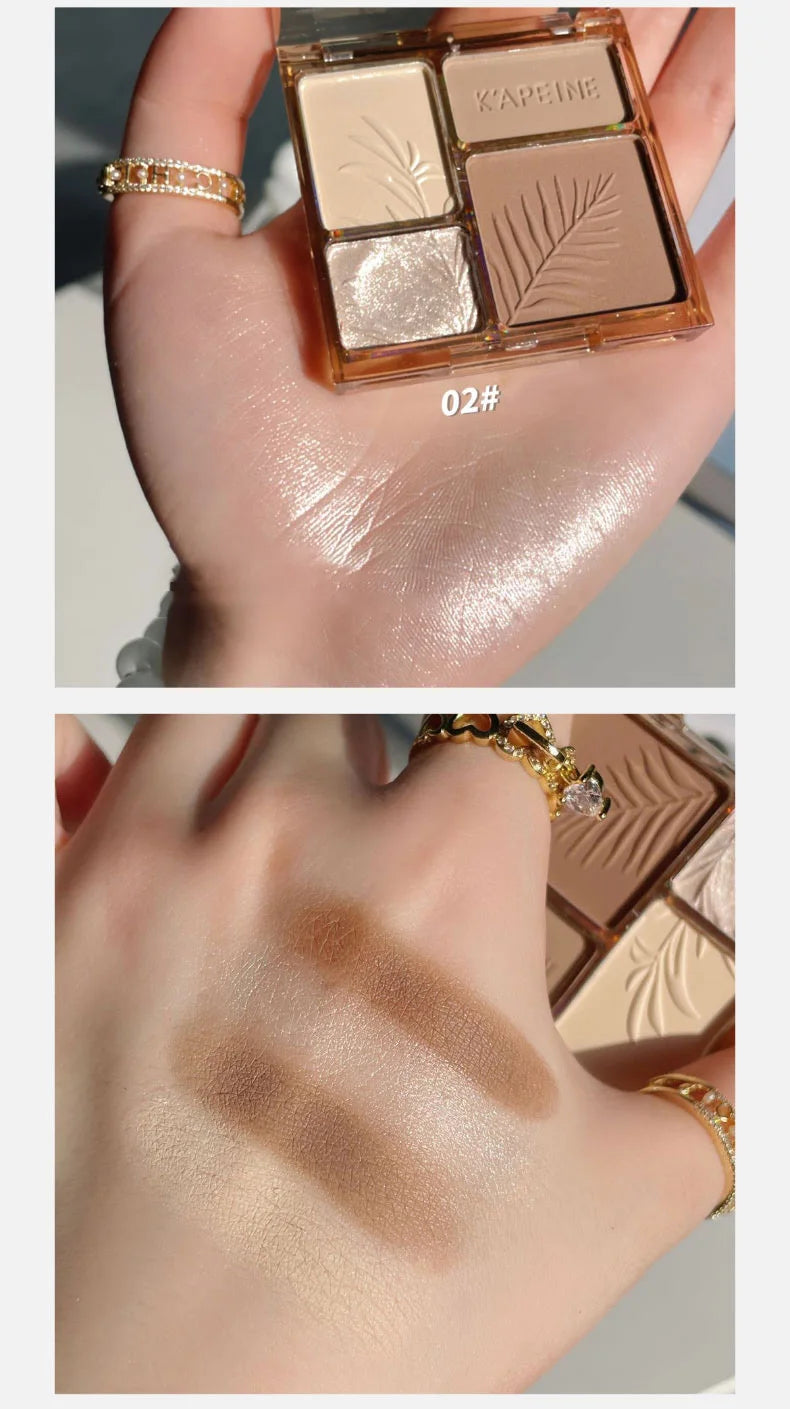 Tidesmit 4Colors matte highlighter contour palette showing 3D facial bronzer and brightening shimmer texture detail