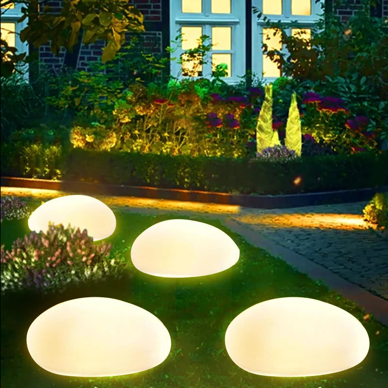 Solar Stone Light Frosted Glass Ground Lamp Outdoor Waterproof Lantern for Garden Green Light Lawn Courtyard Decorative Lamp