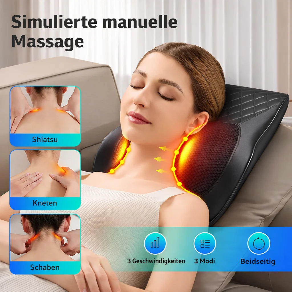 Electric Shiatsu Neck Massager With Heat - 3 Speeds - EU Plug Massage Cushion Tidesmit