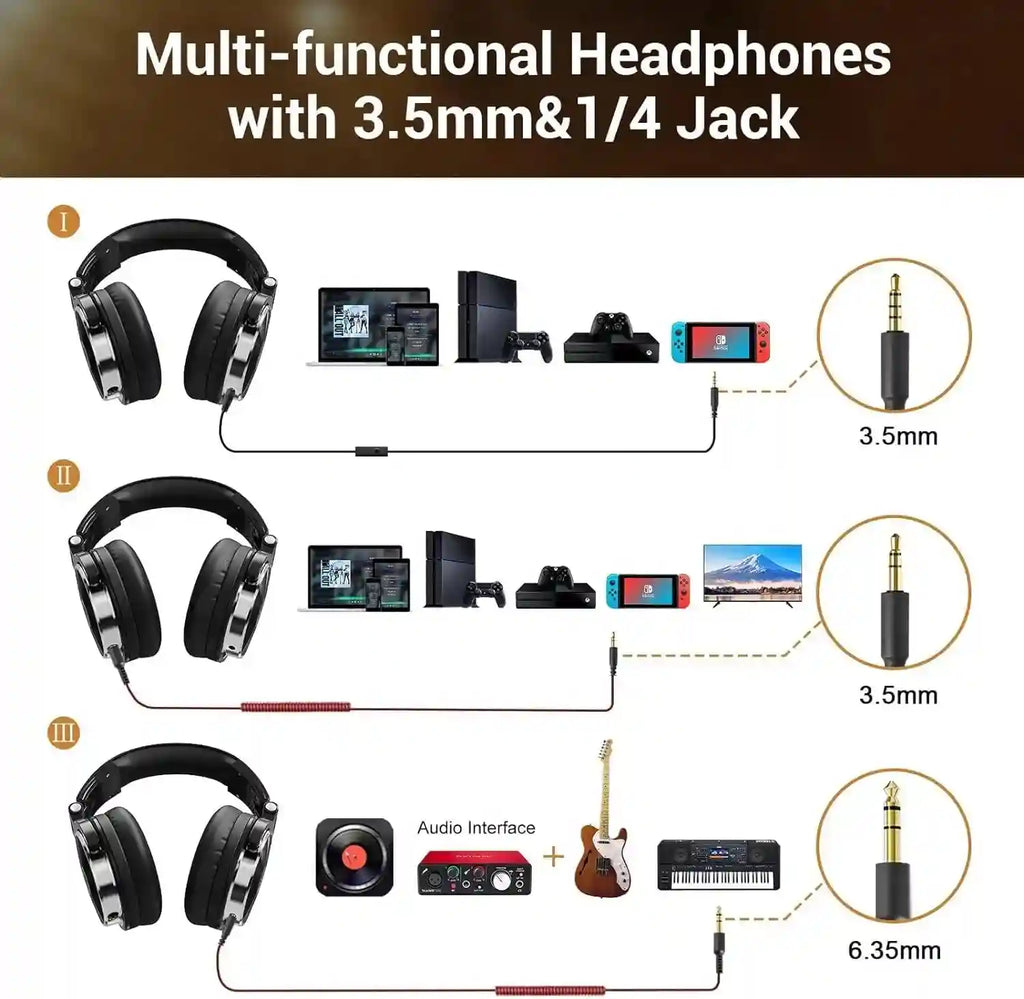 Wired Studio Monitor Headphones - Over-Ear DJ Mic Black Tidesmit