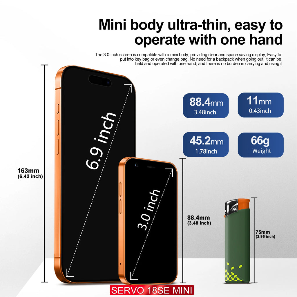 SERVO 18SE mini Smartphone 3.0inch HD Display 3G WCDMA 2GB+16GB GPS Android Small Portable Cellphone Dual SIM Standby Play Store