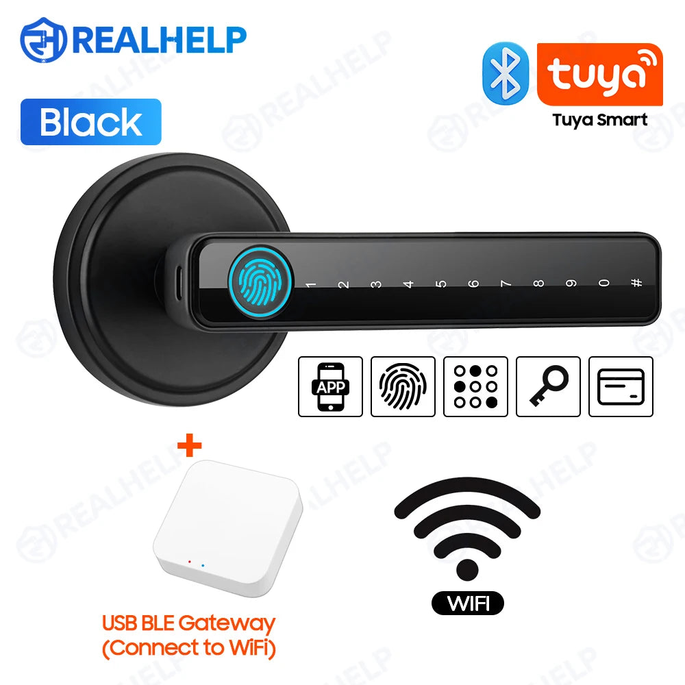 M5 Tuya BLE Fingerprint Door Lock Digital Electronic Lock with Password/Key/IC Card/ Smartlife/ Tuya APP Unlock