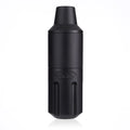Matte black CNC-machined tattoo machine grip with a textured, grooved handle for ergonomic control.