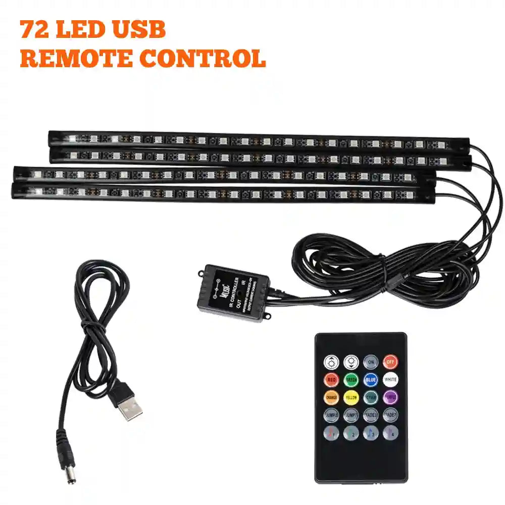 Tidesmit Car Interior LED Ambient Lights - App Controlled RGB USB Lighting 72LED Remote USB Tidesmit