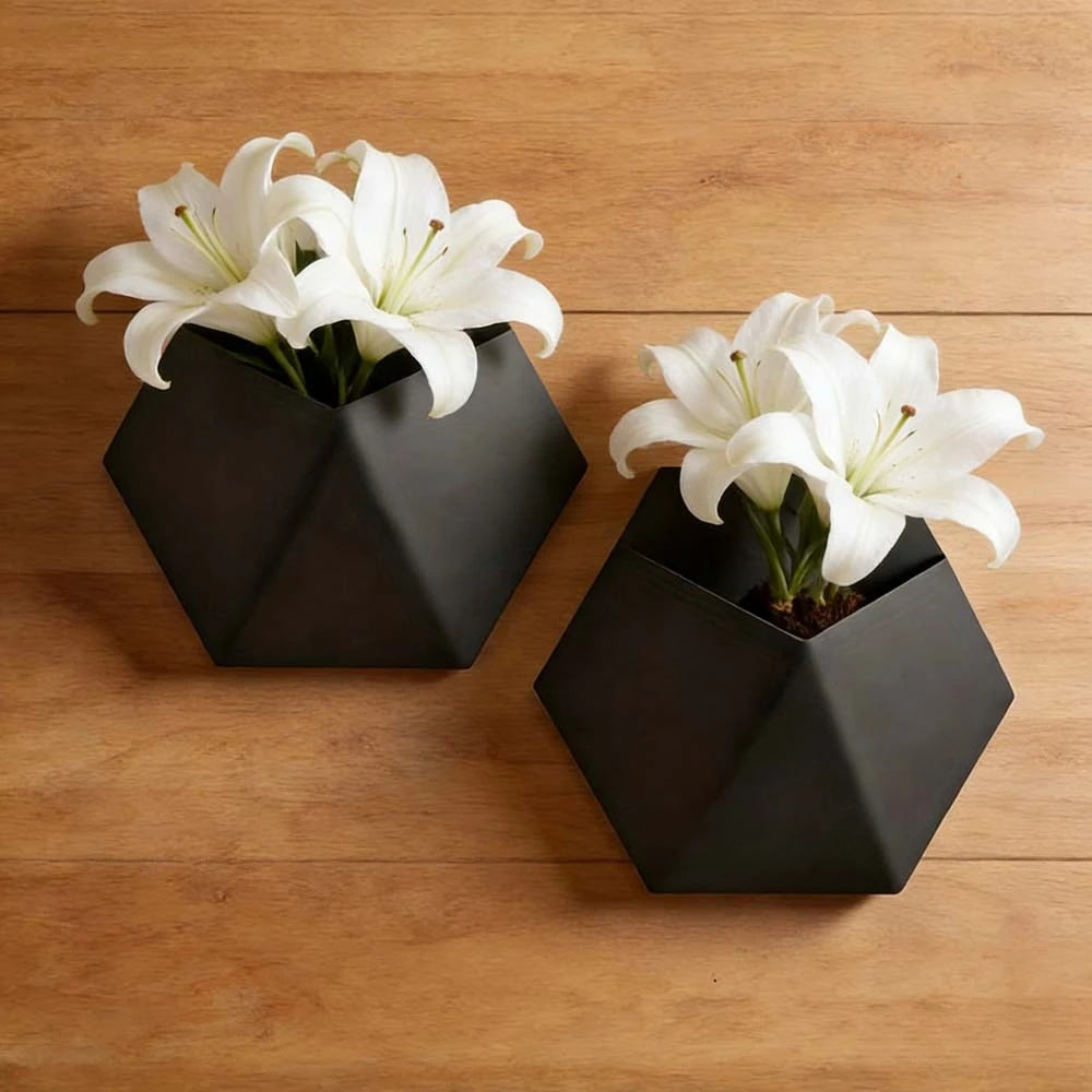 Black Hexagonal Wall Flower Pot With Mounting Holes Unique Design Home Garden Decor Wall Decoration Plant Pot Gardening Gift
