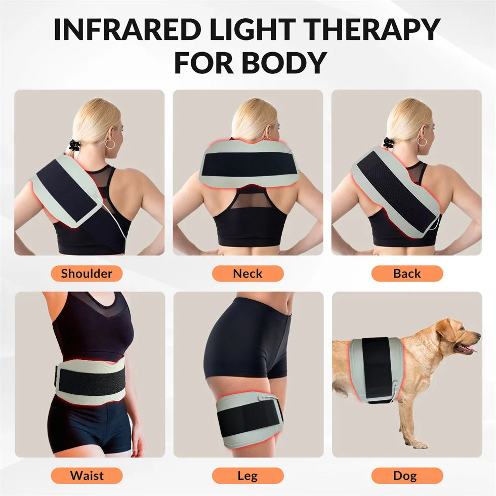 ZJKC 660nm 850nm 940nm Red Light Therapy Belt Near Infrared Phototherapy Wrap 450pcs LED Heating Pad for Full Body Pain Relief