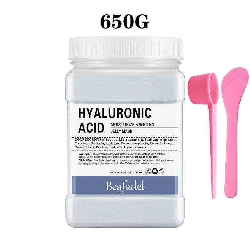 650g hyaluronic acid jelly mask powder jar with pink spatula applicators