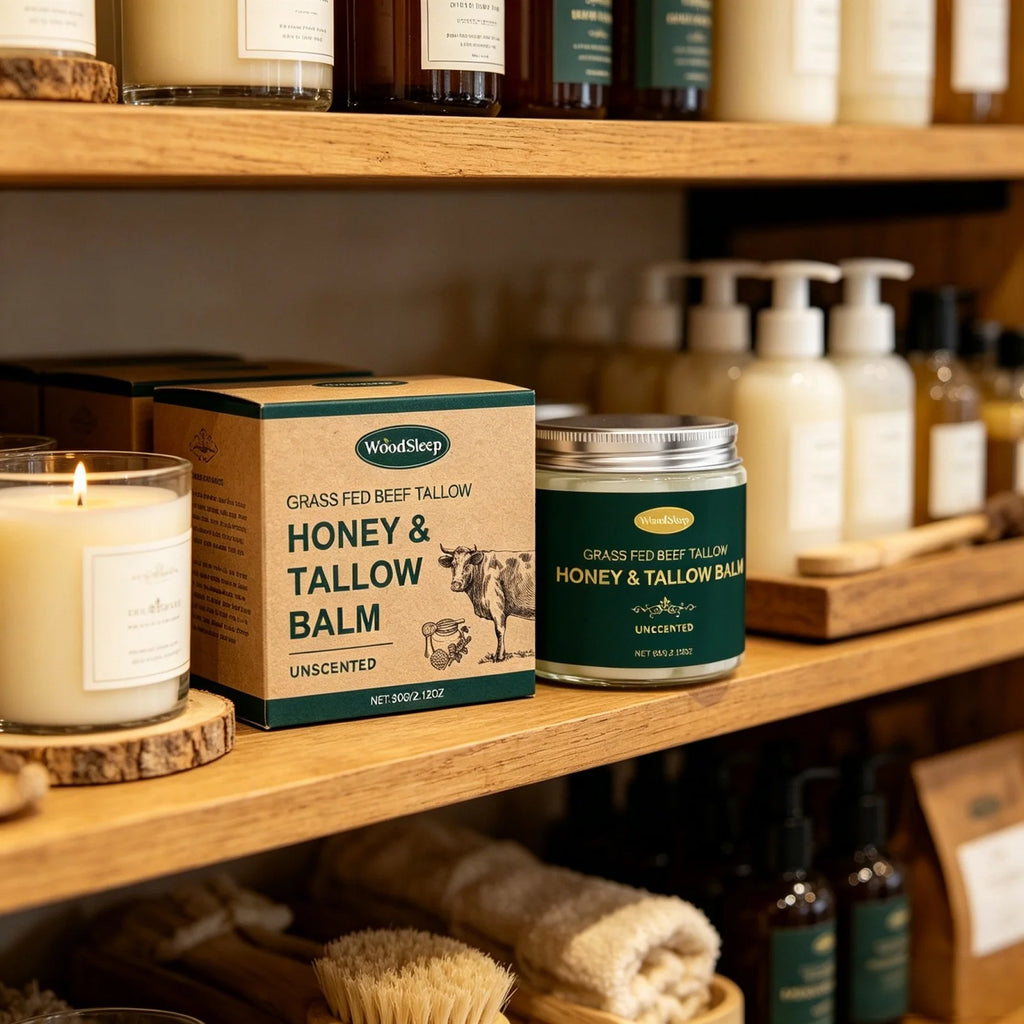 Woodsleep Organic Grass Fed Beef Tallow Balm Lifting Facial Rejuvenation Deep Hydration Face Care Unscented Tallow Honey Cream