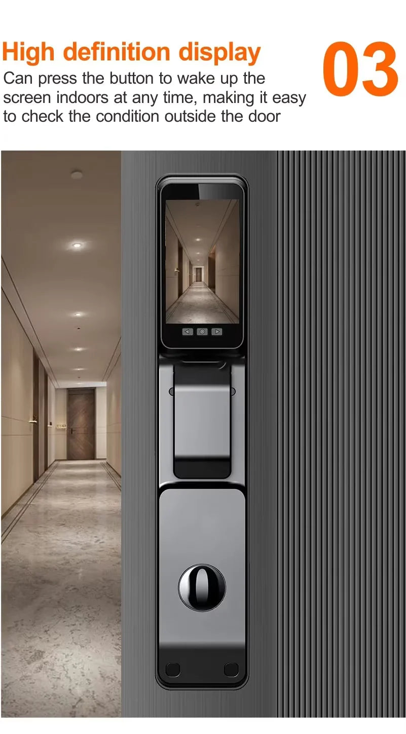 Facial Recognition Fingerprint Smart Security Door Lock Tuya App Wifi Camera Video Screen Biohacking RFID Digital Door Lock