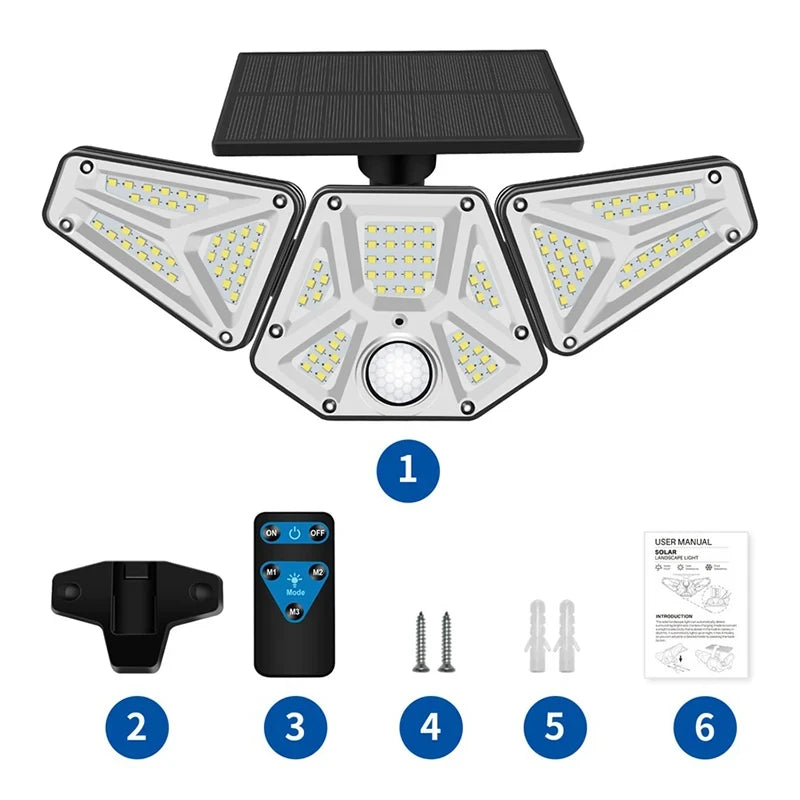 1/2Pcs Solar Outdoor Lights, 113 LED Security Lights With Remote Control, 270 Degree Angle Adjusted, Outdoor IP65 Waterproof, 3 Lighting Modes, 1.5W Solar Panel, PIR Human Detect, Garden Yard Solar Wall Lights