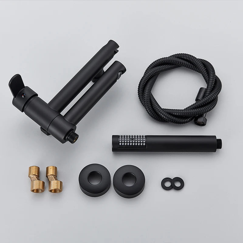 Matte Black Bathtub Faucet Swivel Spout Shower Faucet Wall Mounted Hot Cold Water Mixer For Bathroom Chrome Bath Shower Faucet