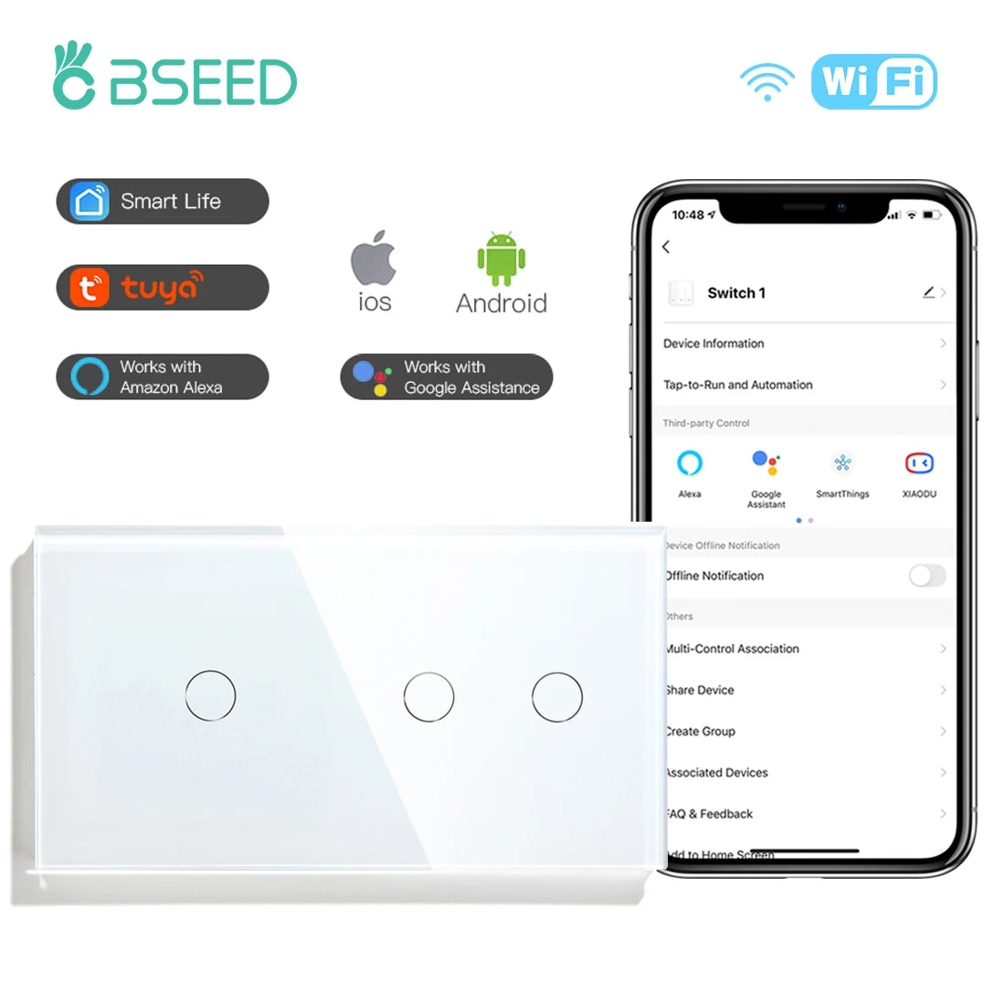 WiFi Smart Wall Switch with USB-C Port - Glass Panel Tidesmit 1G 2G Switch EU standard Tidesmit