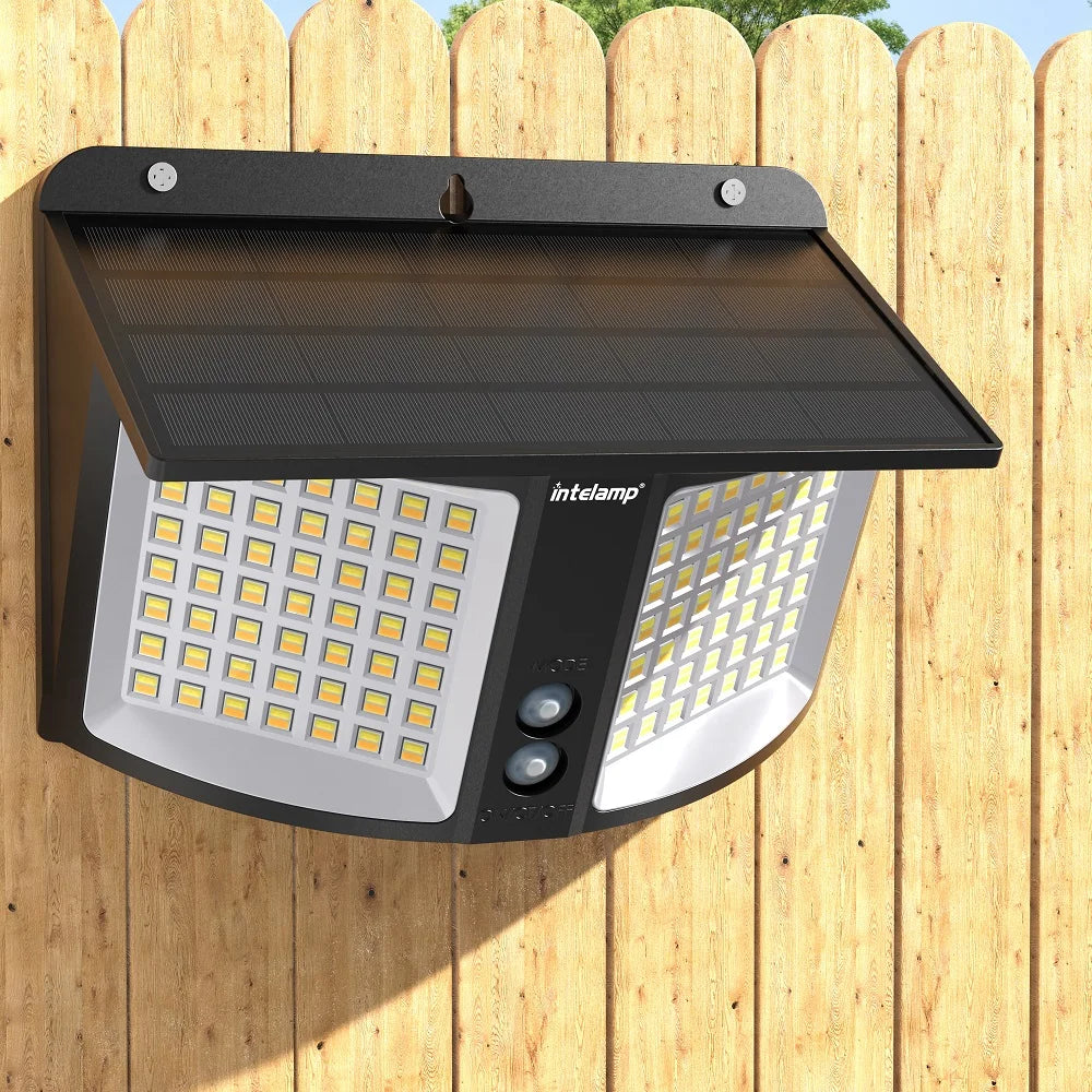 Intelamp 4000Mah Outdoor Solar Light 196 Led Security Flood Light with Remote Dual Motion Sensor 3 Color Modes 3000K/6500K Ip65 Waterproof Wall Light for Porch Garden Yard Garage Fence