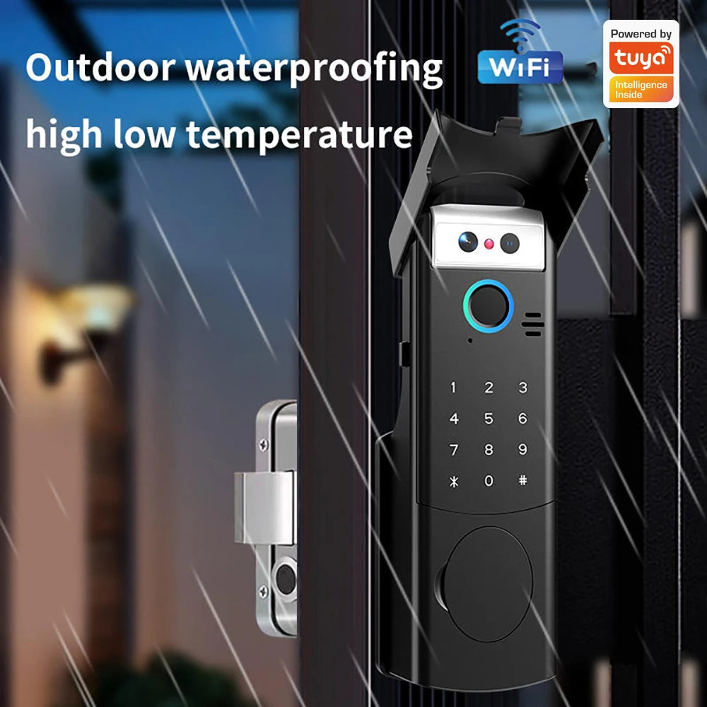 Waterproof  Support Tuya App Wifi Lock 3D Face Recognition Digital Code Keyless App Fingerprint Lock With Rechargeable Battery