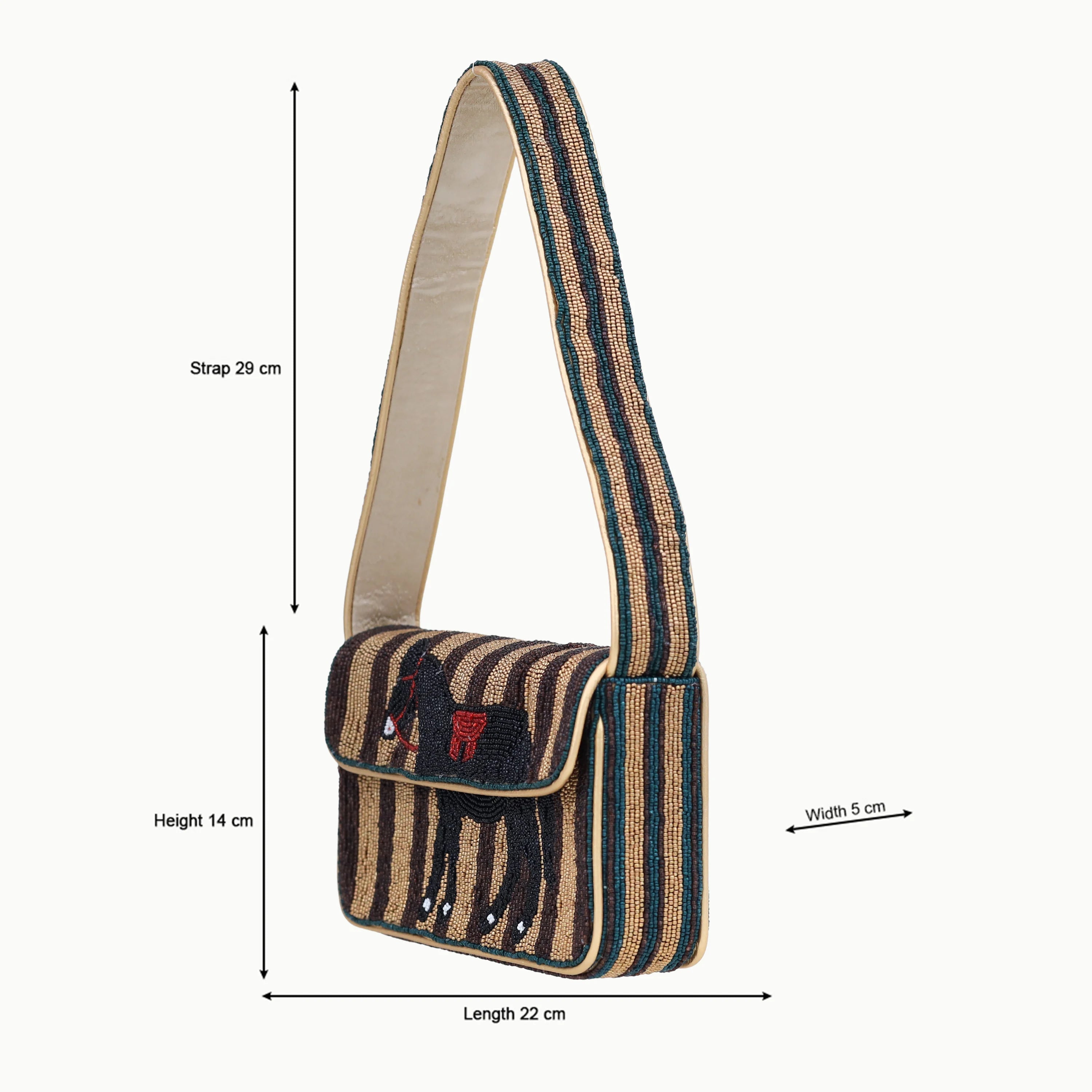 Beaded bohemian shoulder bag with a striped pattern and horse design, featuring a single strap, for daily use.