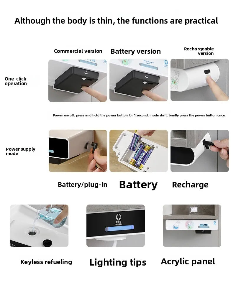 OHBUBBLE mirror cabinet under-sensor wall-mounted hidden double-head soap dispenser automatic sensor hand wash machine
