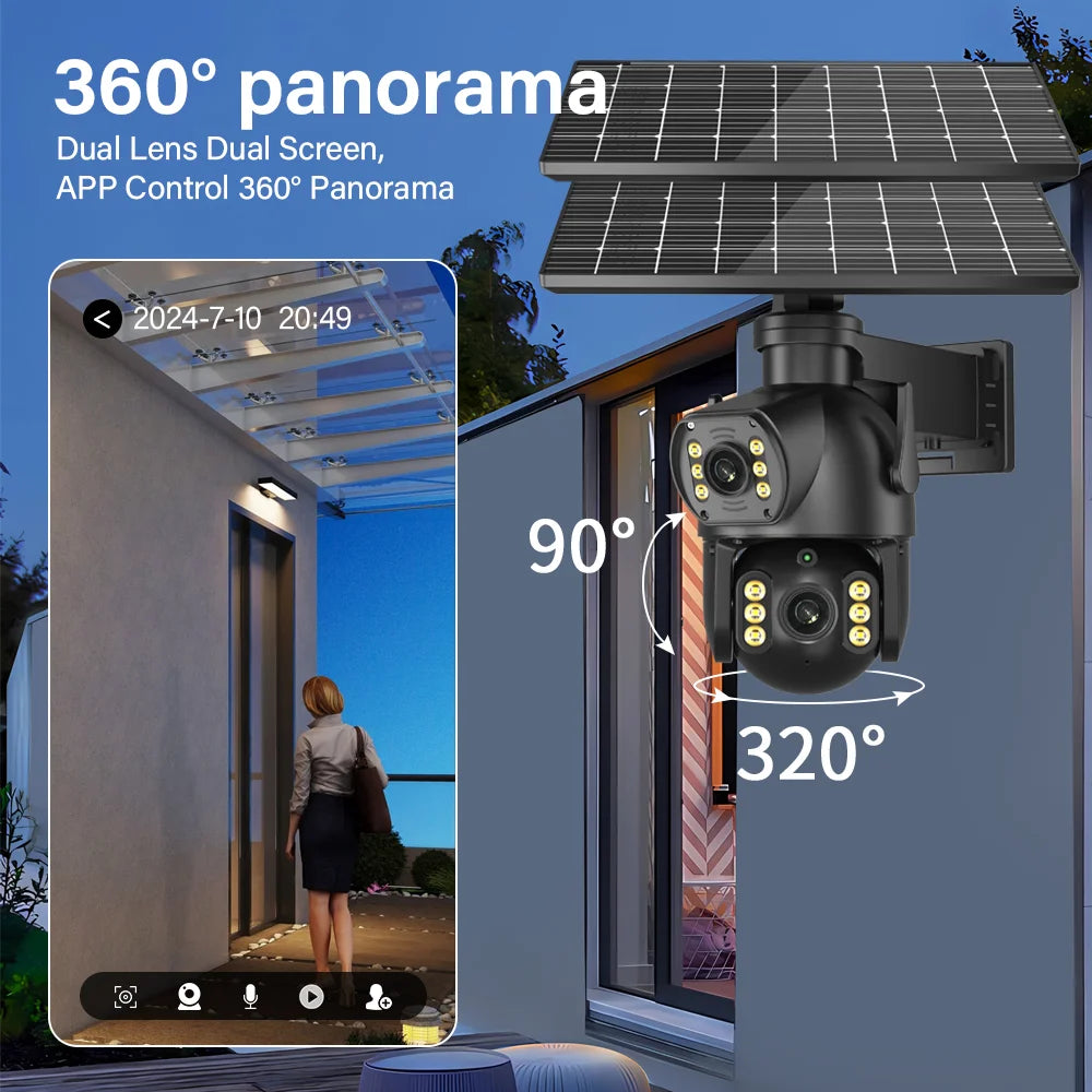 8MP 4K 4G SIM Solar Camera Outdoor Dual Lens Dual Screen Camera AI Automatic Tracking Detection Built-In Battery Solar Camera