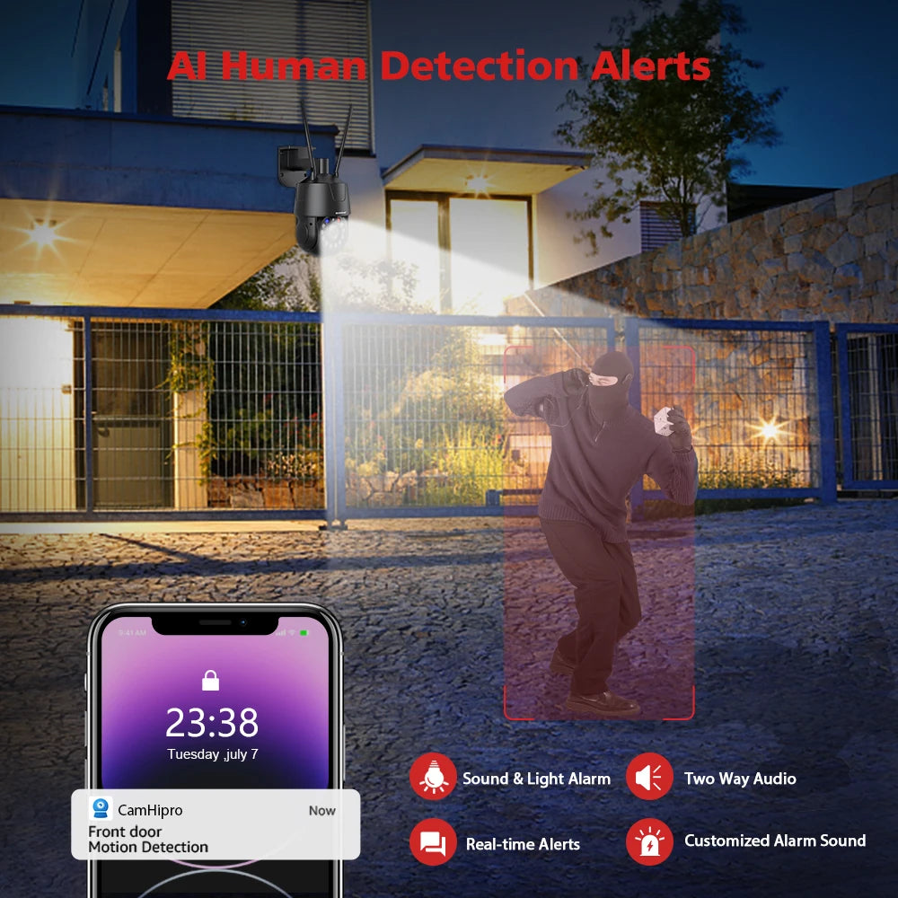 Outdoor Surveillance Camera WIFI 4G POE 8MP 5MP 30X Optical Zoom AI Auto Tracking 150M IR Distance Metal PTZ Security Camera
