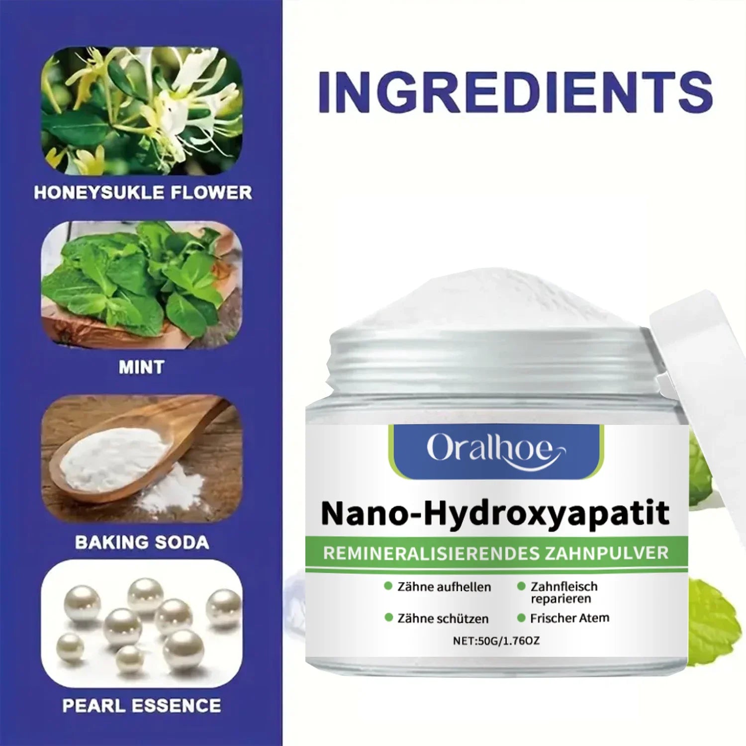 Tidesmit Hydroxyapatite Teeth Whitening Powder for calculus removal and fresh mint breath