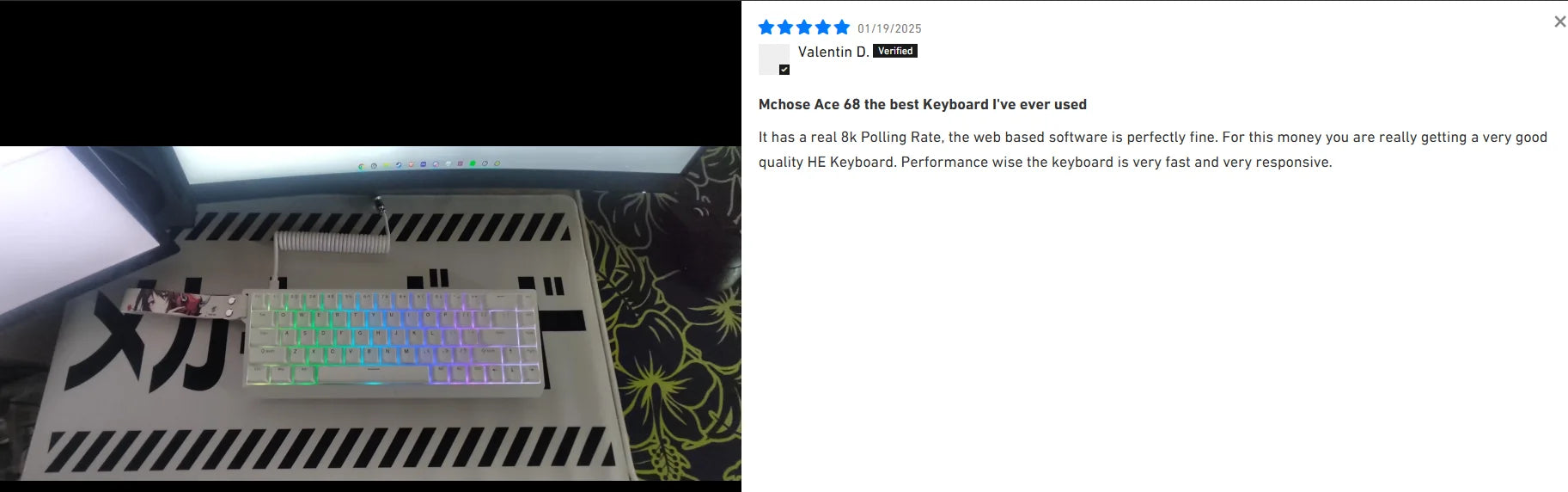 MCHOSE ACE68 Magnetic Keyboard Wired Mechanical Gaming 0.01mm RapidTrigg 8000Hz SOCD/Rs 0.125ms 128K Sampling Rate for Logitech