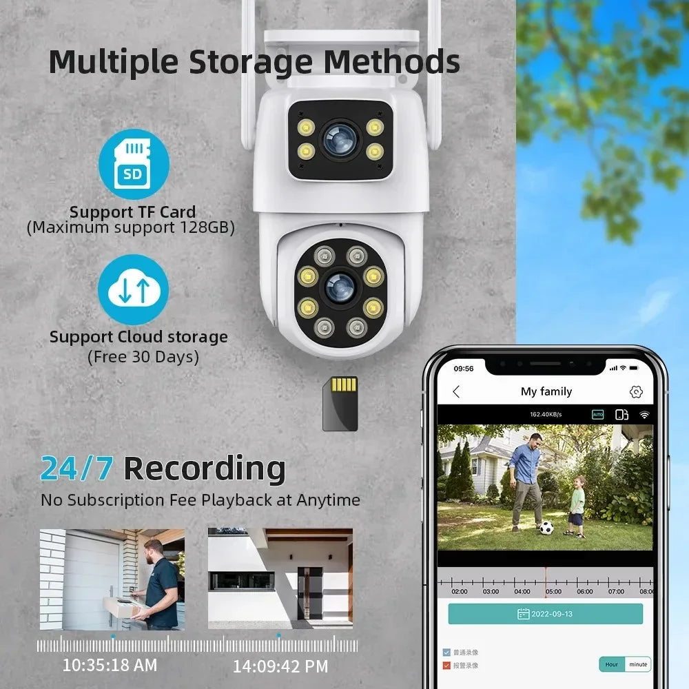 4K 8MP Tuya Dual Lens WIFI Camera PTZ Outdoor Dual Screen Ai Human Auto Tracking Security Camera Surveillance with Alexa Google