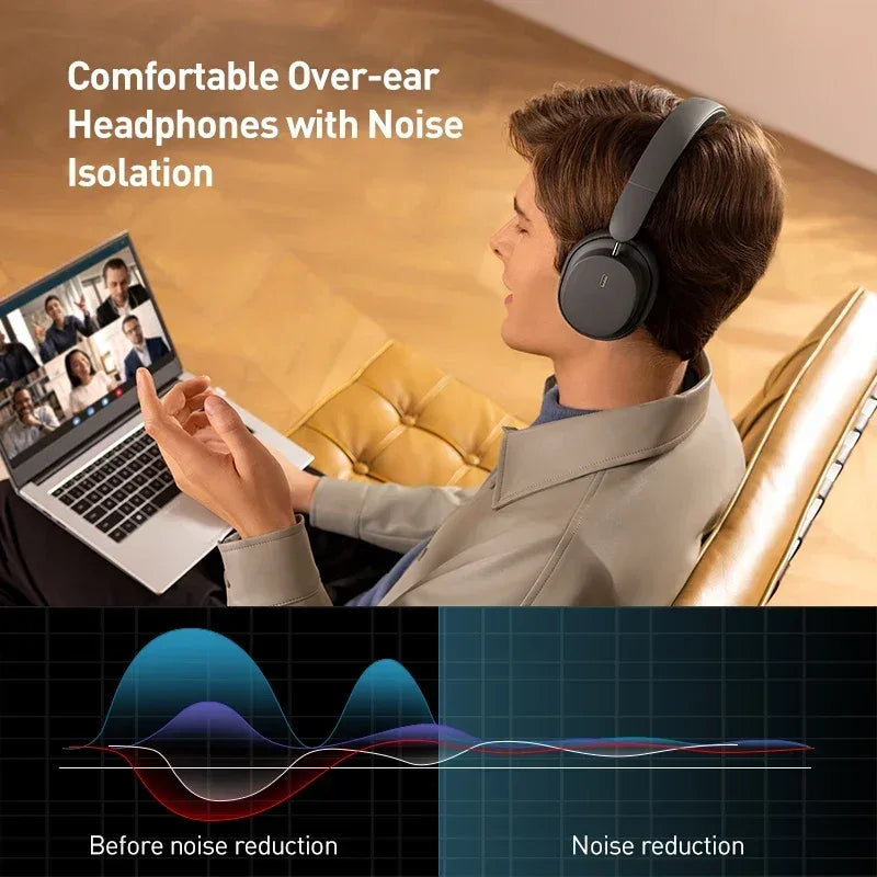 Baseus Bowie D05 Wireless Headphone Bluetooth 5.3 Earphone HIFI Level Headset 40mm Driver Foldable Over Ear Headphone 70H Time Tidesmit