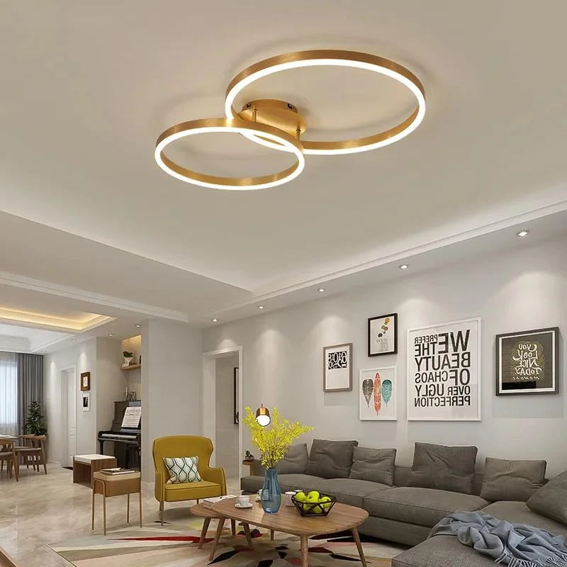 Nordic Creative Led Circle Chandeliers Bedroom Living Dining Room Lighting Chandelier Golden Brown Glossy Lamp Home Indoor Lamps