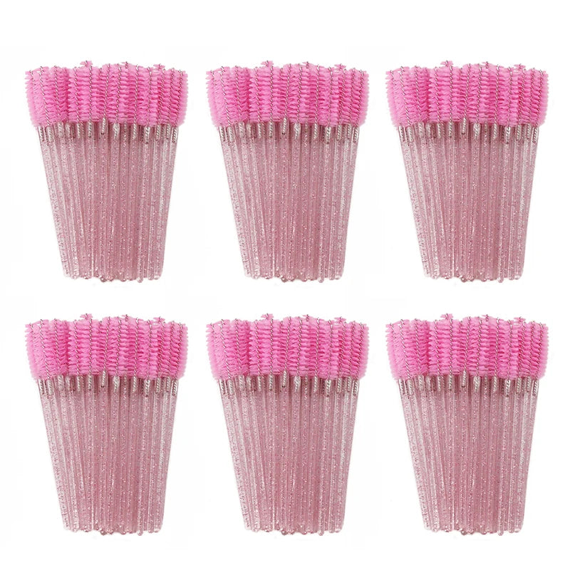 Disposable Eyelash Brushes for Extensions - Premium Soft Crystal Wands False Eyelashes 300pcs Clear Pink Tidesmit